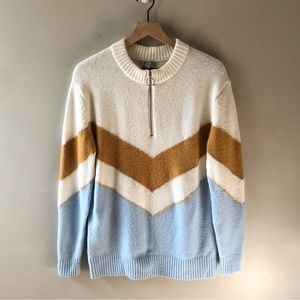 CEZELE Chevron Quarter Zip Crewneck Sweater